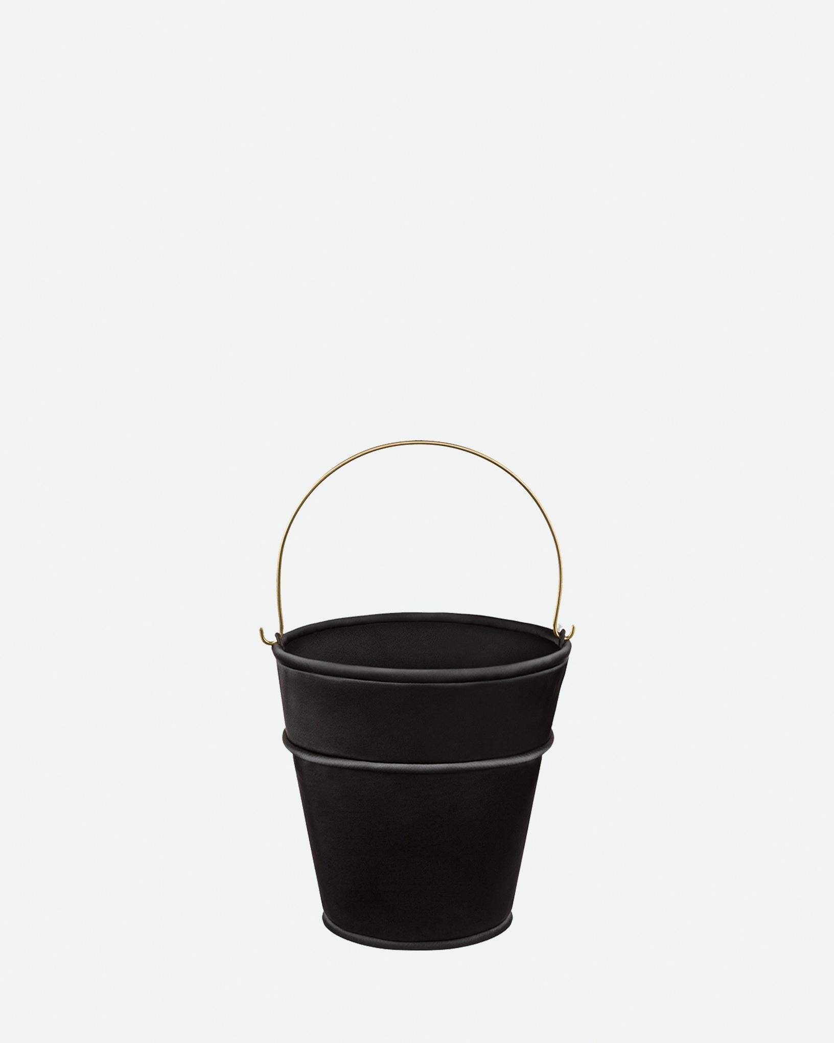 Black BEVZA bucket bag with a circular brass handle