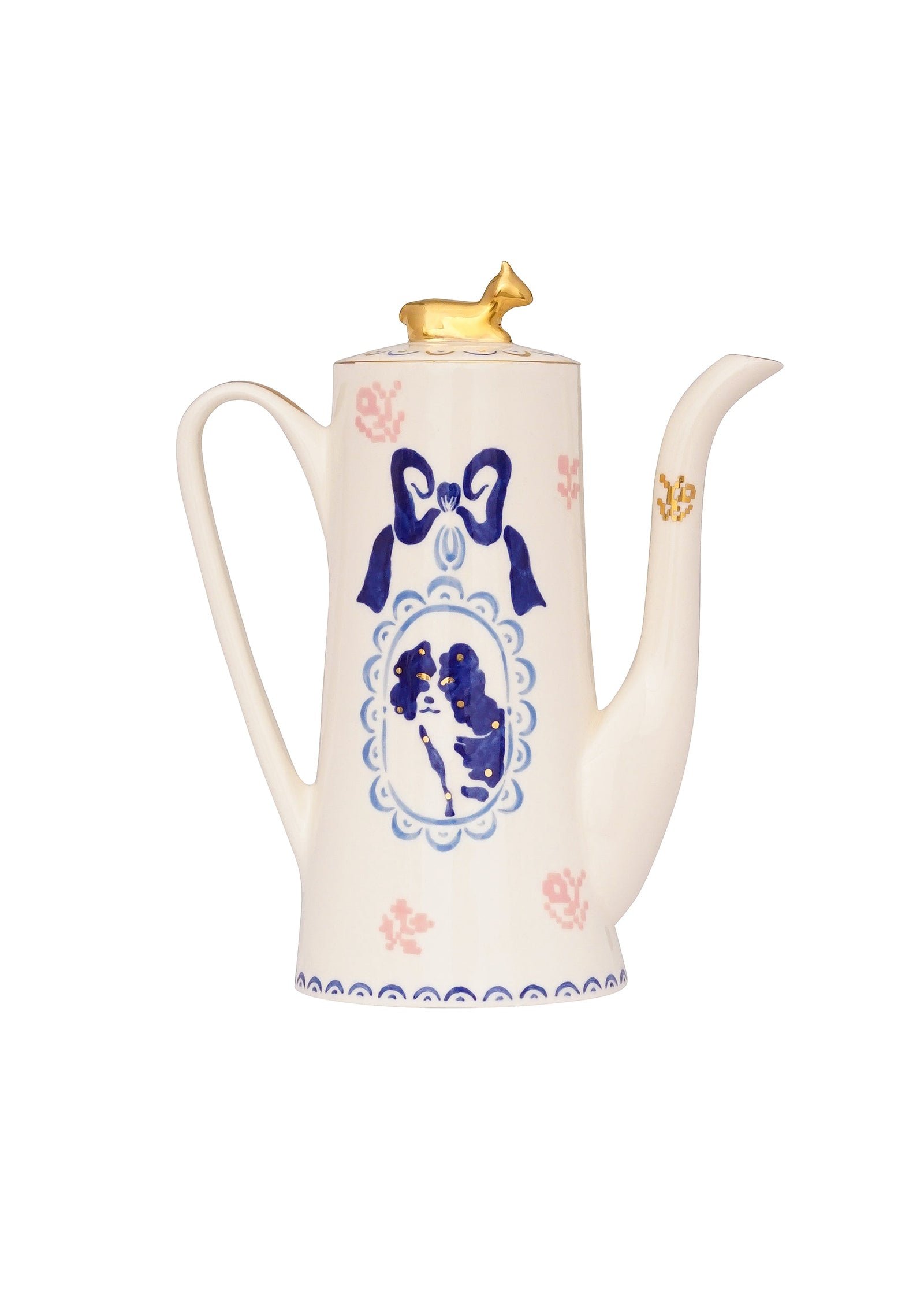 Riabchyk ceramic teapot with blue folk motifs and a gold lid