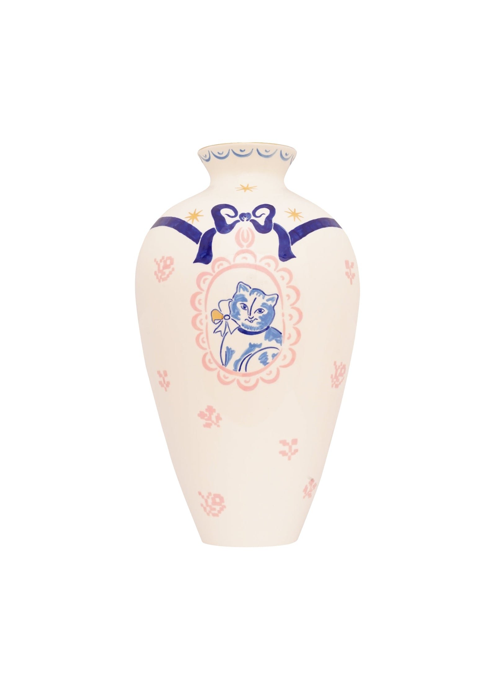 Kittess ceramic vase with a painted cat