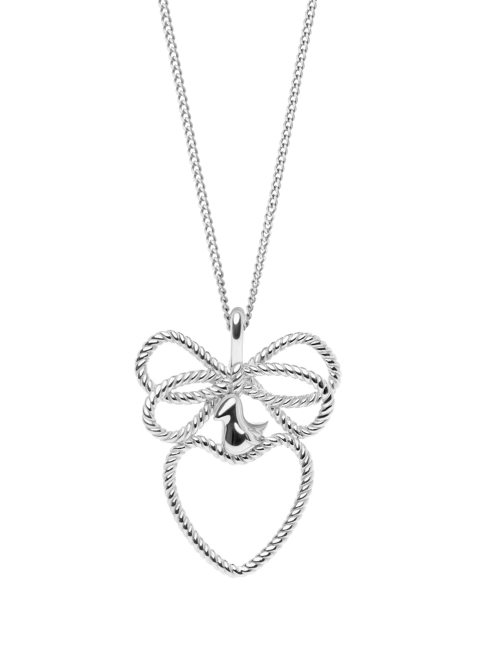 Silver Yahnusok heart pendant with a bow and bird