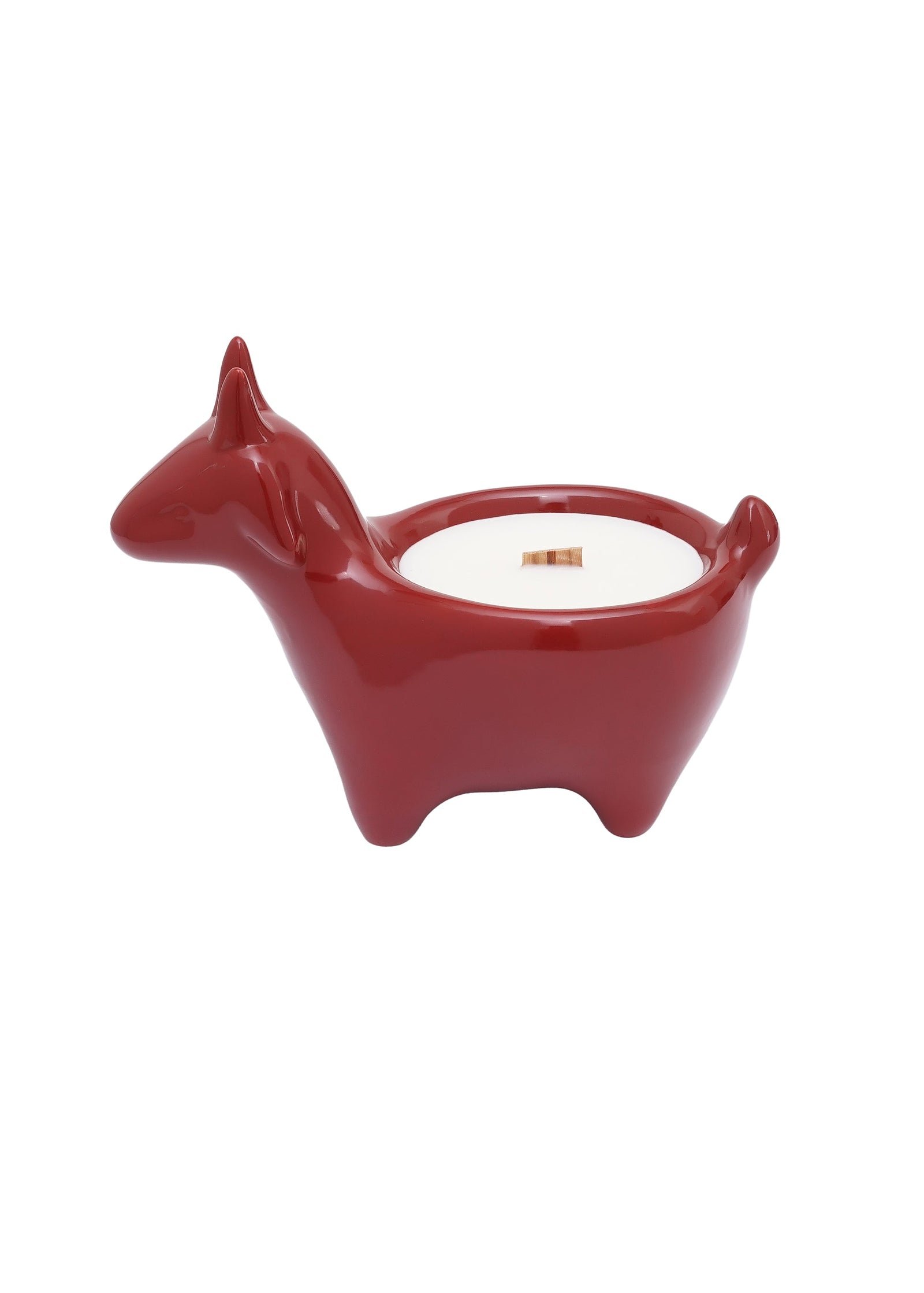 Burgundy ceramic goat candle